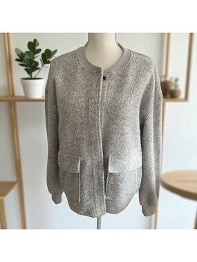 THREE DOTS Gray Knit Bomber Style Jacket Size Medium